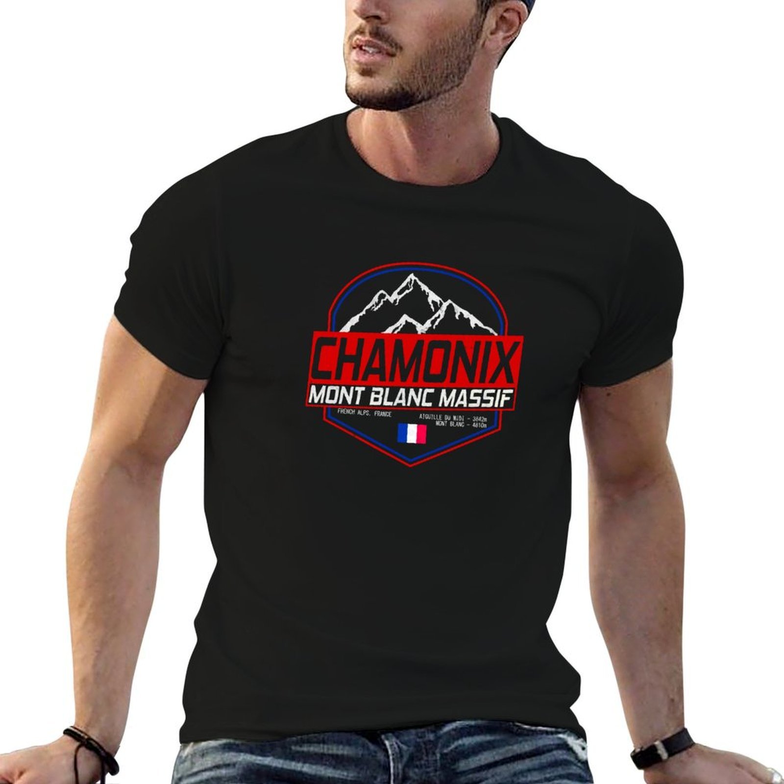 Mountain Biking France - Retro-Ski-T-Shirt mit dem Motiv Chamonix Mont