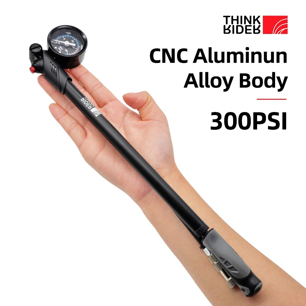 Shock Pump Suspension - ThinkRider Tragbare Hochdruck-Fahrradluftpumpe mit Manometer für